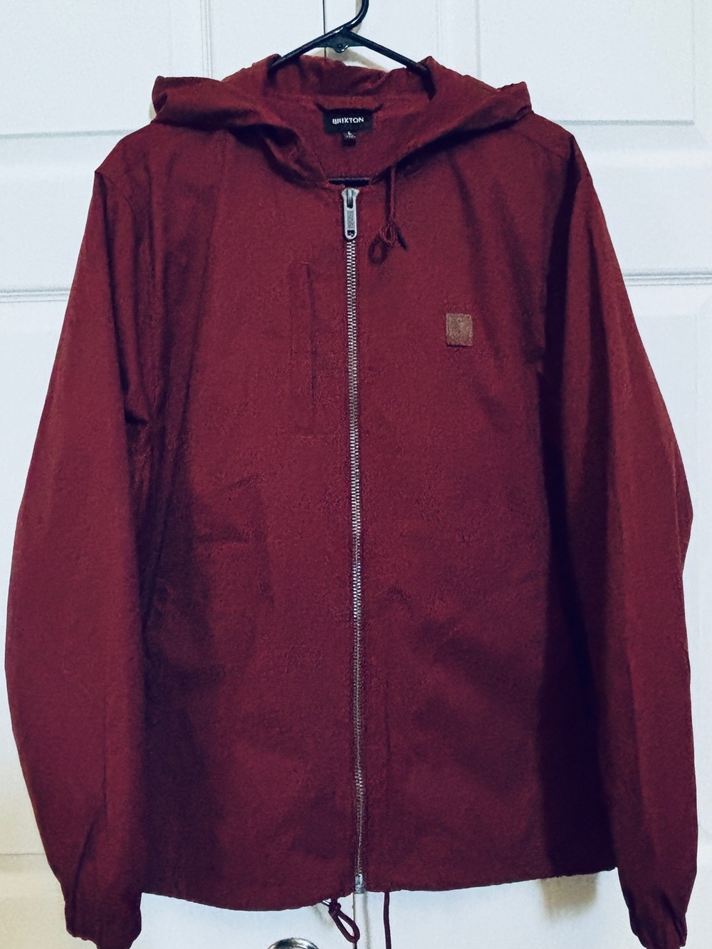 Brixton Men’s L Burgundy Hooded Windbreaker Jacket Full Zip Lightweight Hiking